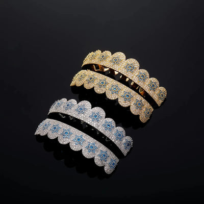 Bling Blue Ice: Iced Out Full Zircon Teeth Grillz Caps - Unisex Micro Pave Set