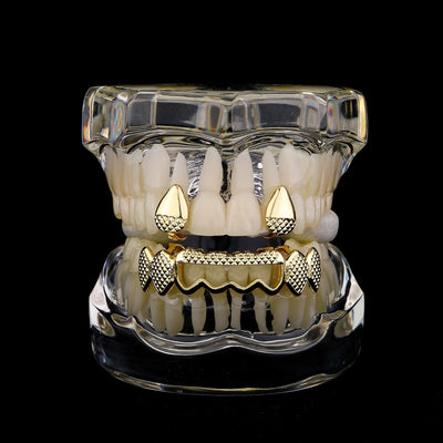 Royal Frost CZ Cluster Hip Hop Teeth Grillz Set - Top Cap & Hollow Bottom