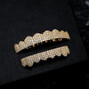 Full Iced Out CZ Stone Gold Silver Teeth Grillz Set - Micro Paved Top & Bottom