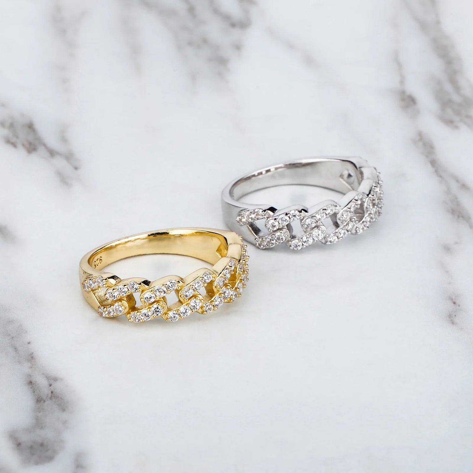 925 Sterling Silver Cuban Link Ring with CZ