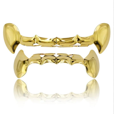 Glam Fangs: Gold Color Plated Dracula Vampire Fang Grillz Caps"