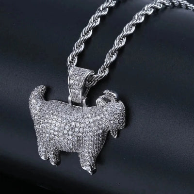 G.O.A.T. Cubic Zirconia Goat Pendant - Gold or Silver Plated with Necklace