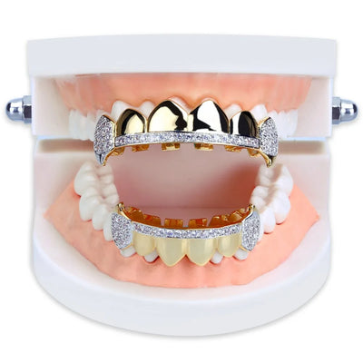 Dazzle & Fangs: Micro Pave Cubic Zircon Vampire Fangs Grillz Set