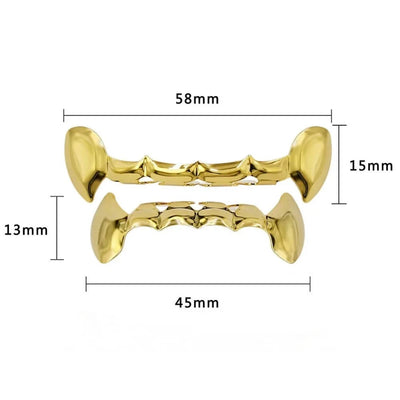 Glam Fangs: Gold Color Plated Dracula Vampire Fang Grillz Caps"