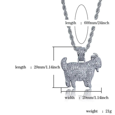 G.O.A.T. Cubic Zirconia Goat Pendant - Gold or Silver Plated with Necklace