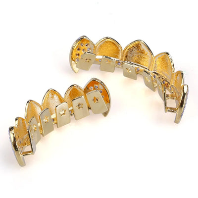 Dazzle & Fangs: Micro Pave Cubic Zircon Vampire Fangs Grillz Set