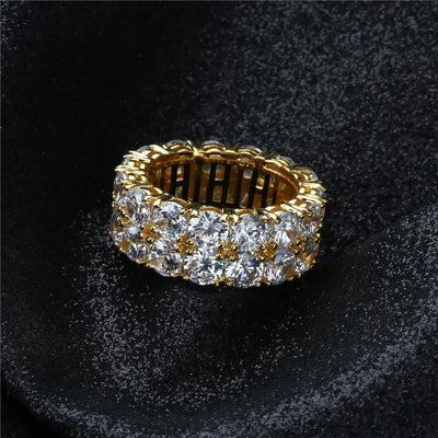 2 Rows CZ Iced Out Wedding Ring for Men & Women