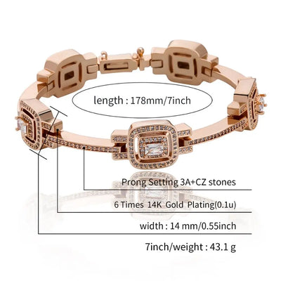 8-Inch Square Bracelet with Cubic Zirconia - Gold or Silver Plated