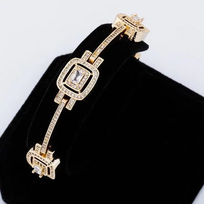 8-Inch Square Bracelet with Cubic Zirconia - Gold or Silver Plated