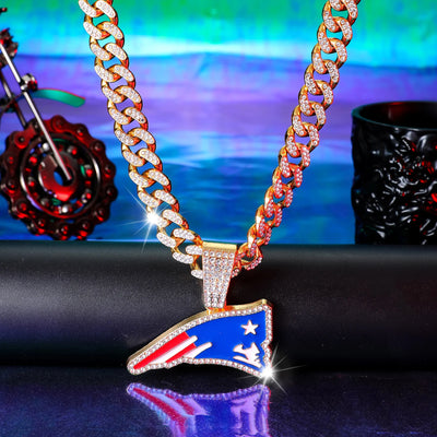 New England Patriots Pendant with 20" Cuban Link Necklace