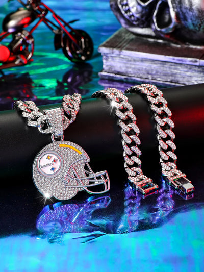 Pittsburgh Steelers Helmet Pendant with 20" Cuban Link Necklace