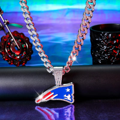 New England Patriots Pendant with 20" Cuban Link Necklace