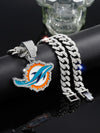 Miami Dolphins Pendant with 20" Cuban Link Necklace