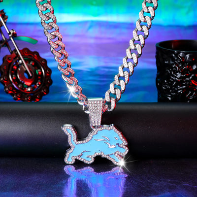 Detroit Lions Pendant with 20" Cuban Link Necklace