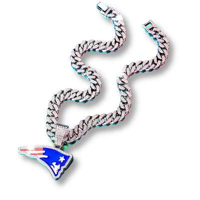 New England Patriots Pendant with 20" Cuban Link Necklace