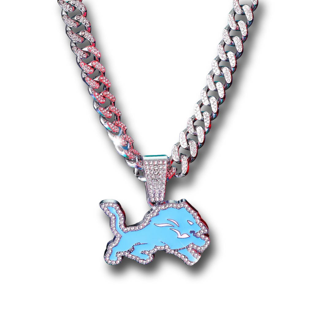 Detroit Lions Pendant with 20" Cuban Link Necklace