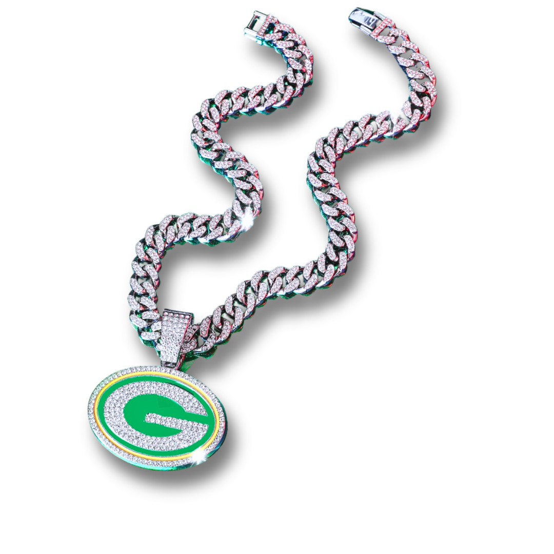 Green Bay Packers Pendant with 20" Cuban Link Necklace