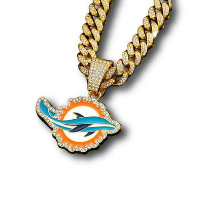 Miami Dolphins Pendant with 20" Cuban Link Necklace