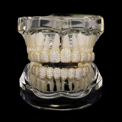 Iced Out Cubic Zirconia 10/10 pc Grillz Set - Top & Bottom