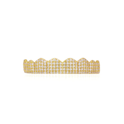 Full Iced Out CZ Stone Gold Silver Teeth Grillz Set - Micro Paved Top & Bottom